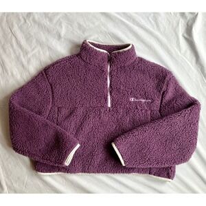 Champion Purple Sherpa Fleece Quarter Zip Cropped Pullover Women M